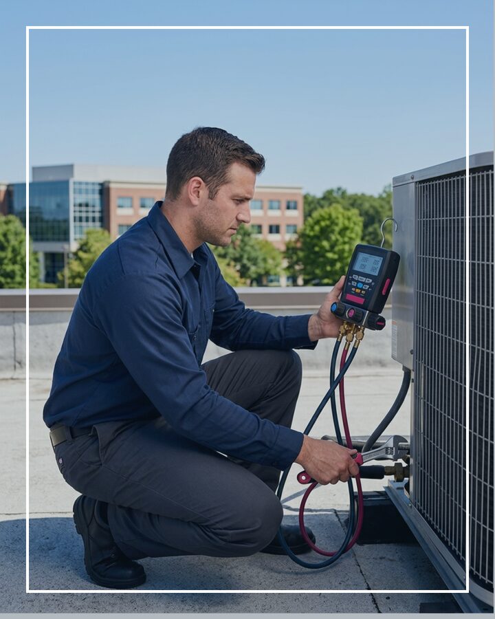 Warren County NJ HVAC contractor — technician servicing commercial rooftop HVAC equipment in Warren County
